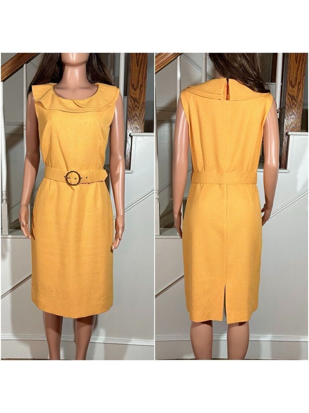 Preston & York gold collared belted below the knee dress